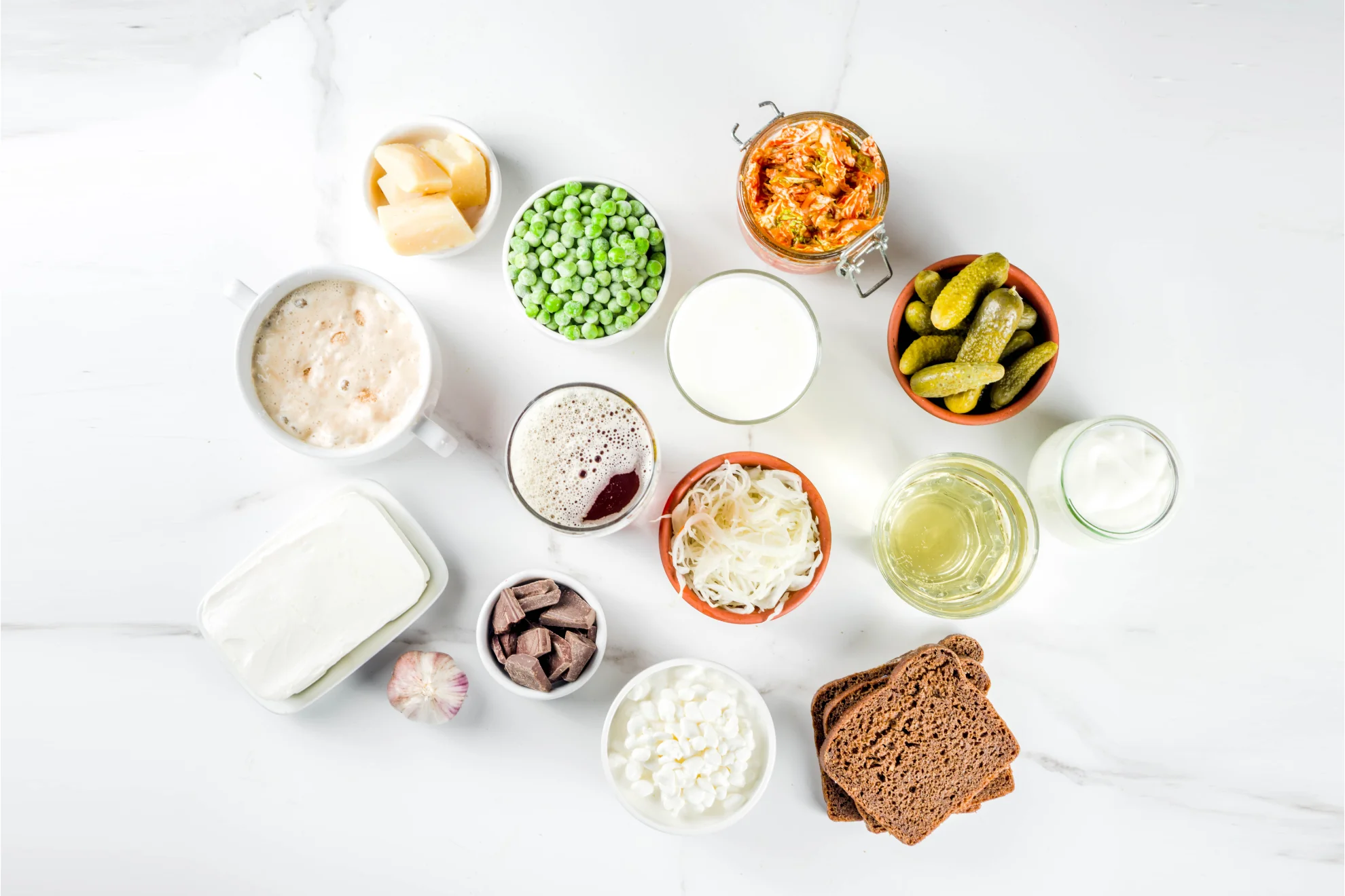 Yogurt, kimchi, and sauerkraut are excellent sources of probiotics for gut health.